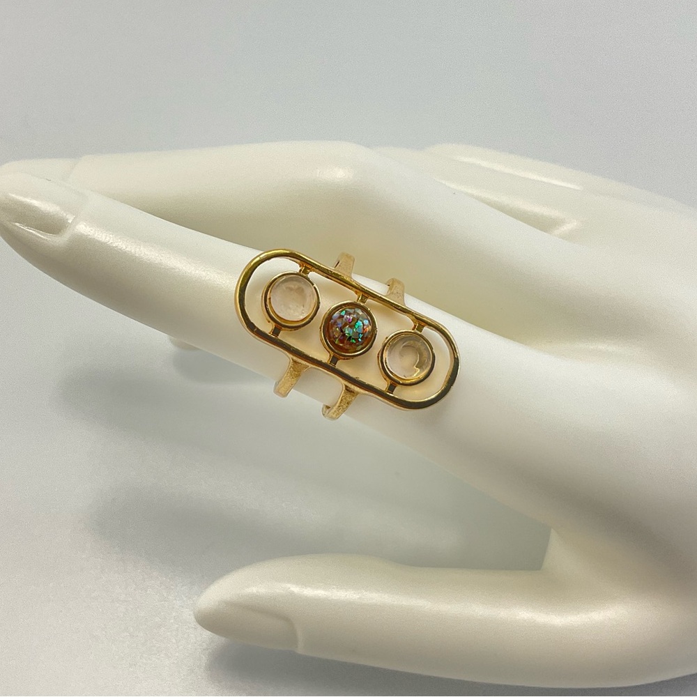 Vintage, Clear Quartz, Abalone, & Moonstone Ring, Modern Style, Celestial - Picture 3 of 7